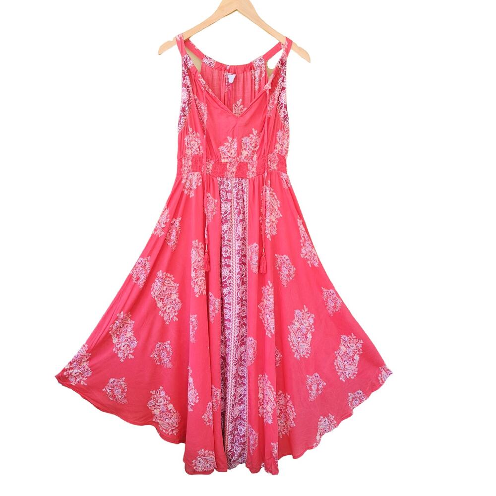NEW Monsoon Beach Boho Floral Print Maxi Dress Red Pink Coral Flowy Sleeveless - Picture 10 of 12
